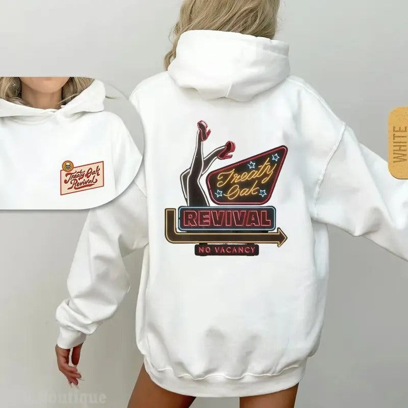 Treaty Oak Revival Hoodie - No Vacancy Design for Outfitters & Music Fans, Unisex Hoodie Oversized Cotton Pullover, Perfect for Casual Hoodie