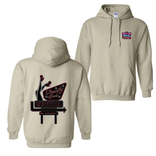 Treaty Oak Revival No Vacancy Hoodie - Bold Neon Sign Featuring Retro-Inspired Graphic, Perfect for Fans of Vintage Aesthetics and Music Culture, hoodie trend