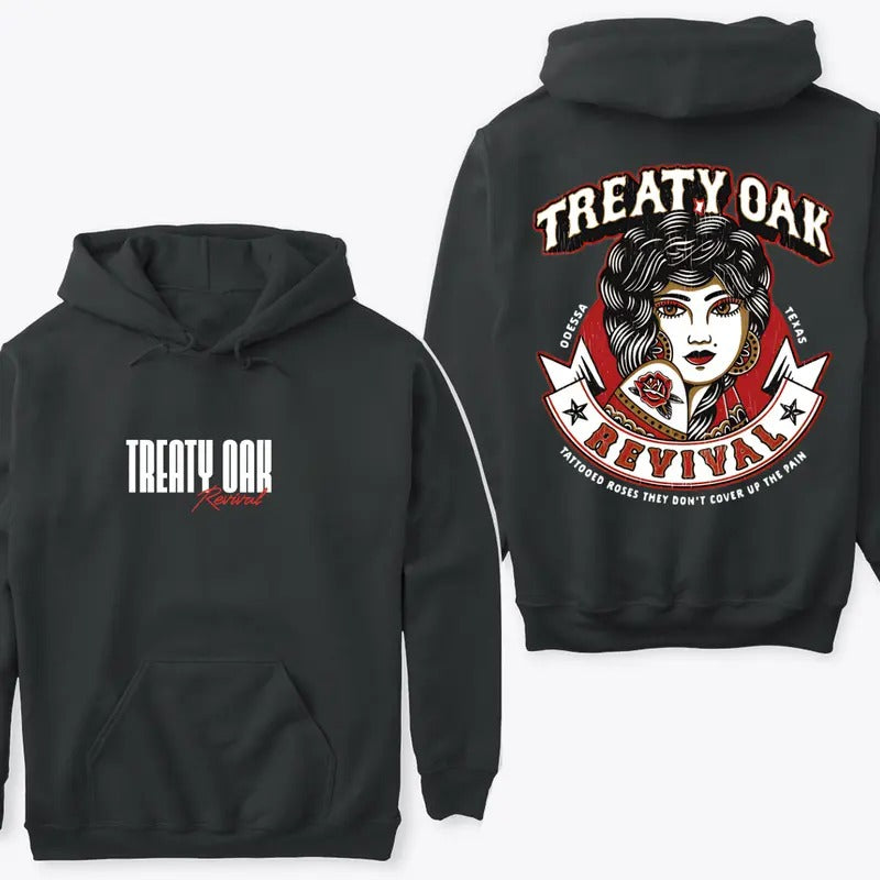 Treaty Oak Revival Rose Tattoo Hoodie, 2 Sided Printed Treaty Oak Revival Hoodie - Unisex Trendy Hoodie Classic - Graphic Tees For Women And Men - Gifts For All