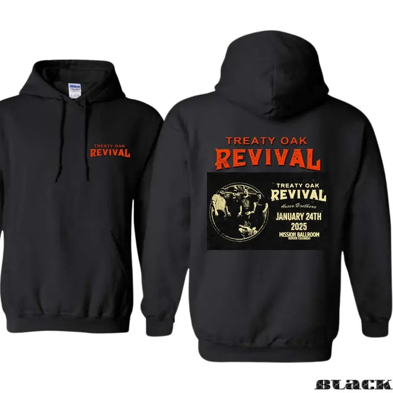 Treaty Oak Revival T-shirt Sweatshirt Hoodie - Featuring the concert date and venue, perfect for live music fans and event-goers, providing comfort and a unique style. Suitable for both men and women. Classic Cotton