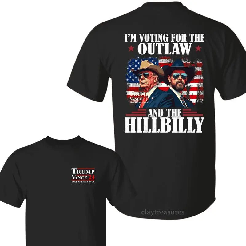 Trending I'm Voting for the Outlaw Tr4mp Vance 2024 2 sides Unisex Cotton T-shirt Menswear Top Classic Halloween