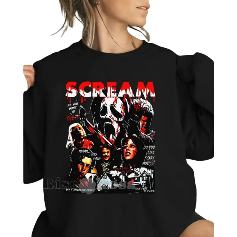 Trending Scream Ghostface 90s Horror Movie Classic Crewneck Sweatshirt, Halloween 2024 Gift for men and women Womenswear Check
