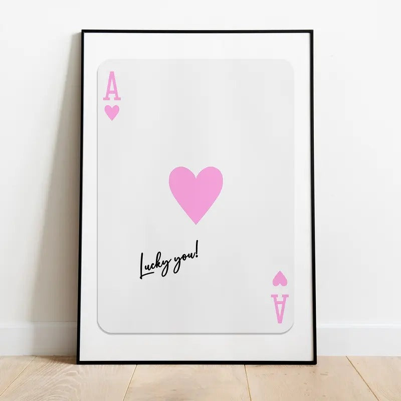 Trendy Ace Of Hearts Print, Retro Aesthetic Print, Lucky You Poster, Playing Card Poster, Retro Wall Art, Trendy Wall Art, Poster Prints No Frame, Gifts For Girls, Home Decor, Gifts For Birthday Landscape Artwork
