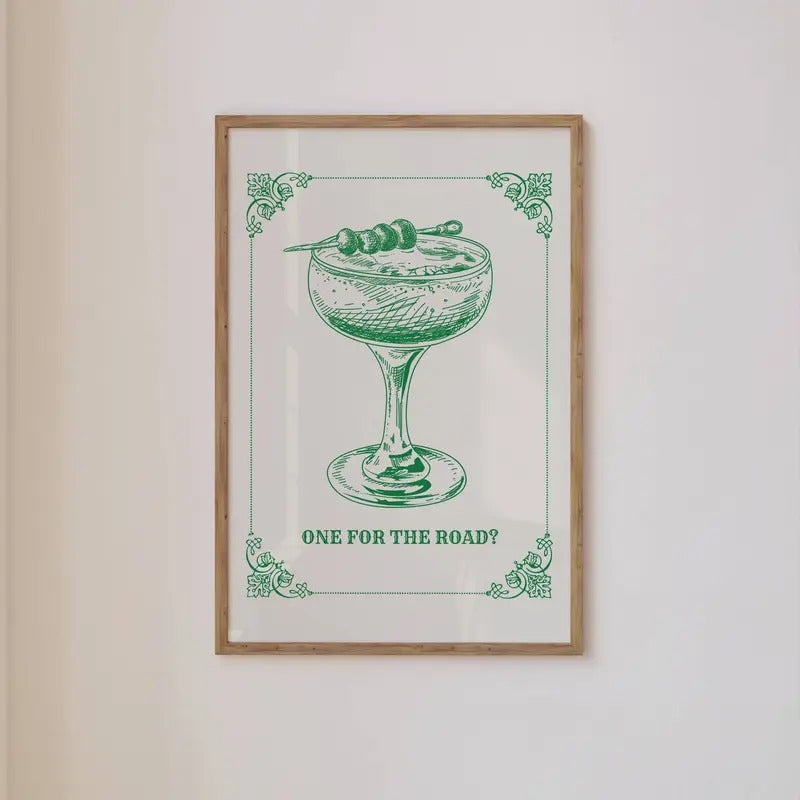 Trendy Wall Art Print, Black And White Retro Poster, One For The Road Bar Cart, Modern Illustration Poster, Home Decor Art, Poster Prints No Frame, Gifts For Friends Bedroom Decor, Abstract Wall Art, Gifts For Birthday Christmas Landscape Ornaments