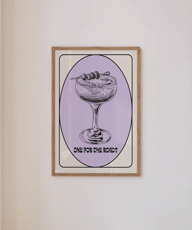 Trendy Wall Art Print, Retro Poster One For The Road, Bar Cart Modern Illustration Large Print, At Home Decor Art, Poster Prints No Frame, Wall Hanging Decor, Big Wall Art, Gifts For Birthday Christmas Xmas Artwork Landscape