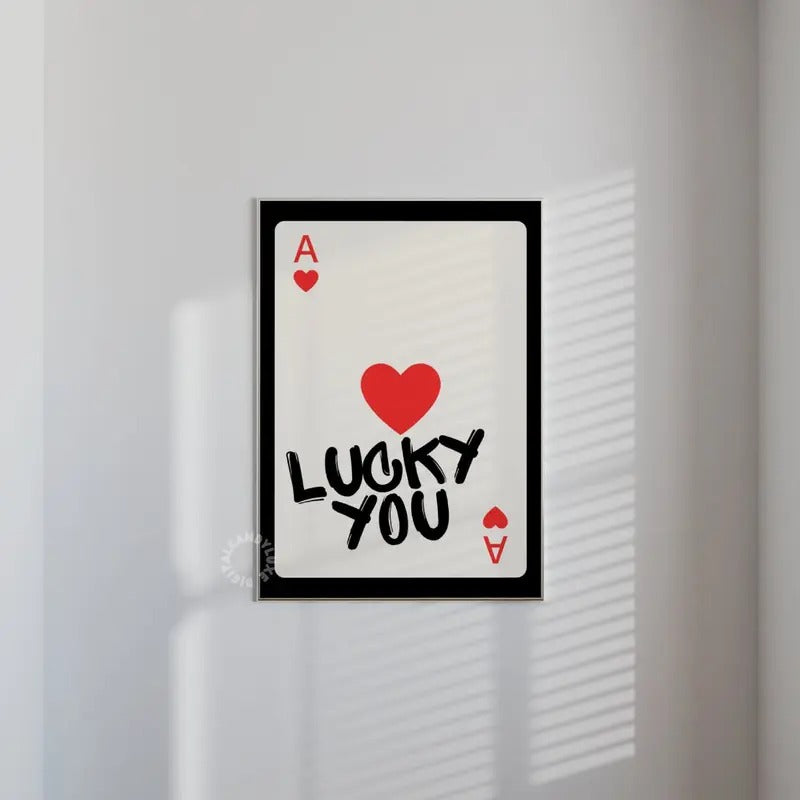 Trendy Wall Art Prints, Lucky You Playing Card, Retro Wall Art, Retro Prints, Neutral Prints, Gallery Wall Art, Poster Prints No Frame, Gifts For Women Bedroom Decor, Wall Art Home Decor, Wall Art Prints, Gifts For Birthday Christmas Artwork Landscape
