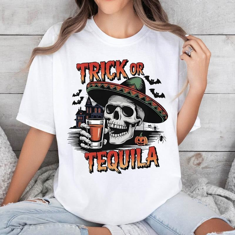 Trick Or Tequilla Shirt, Halloween Shirt, Mexico Halloween Shirt, Retro Halloween Shirt, Skull Shirt