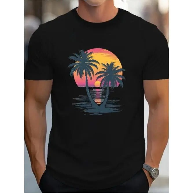 Tropical Sunset Palms MEN'S T-shirt comfortable edition Made in USA