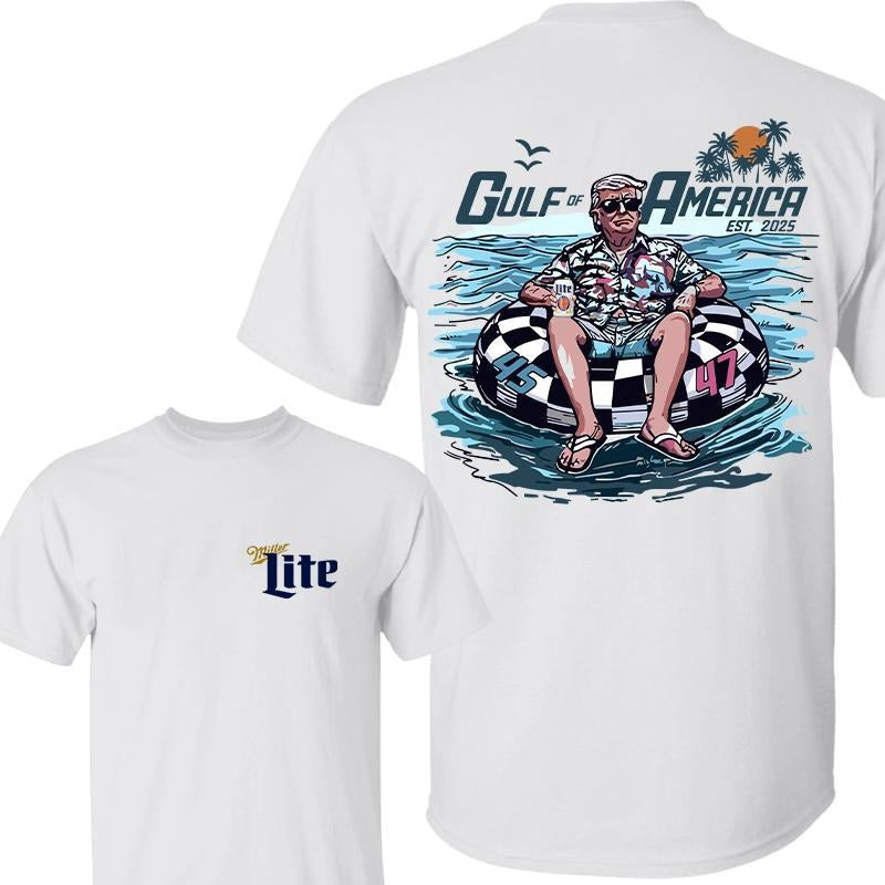 Trum Chillin on the Gulf of America 2 Sided Shirt, Miler Lite Shirt, Crewneck Graphic Printed Unisex Cotton T-shirt for Men for Women