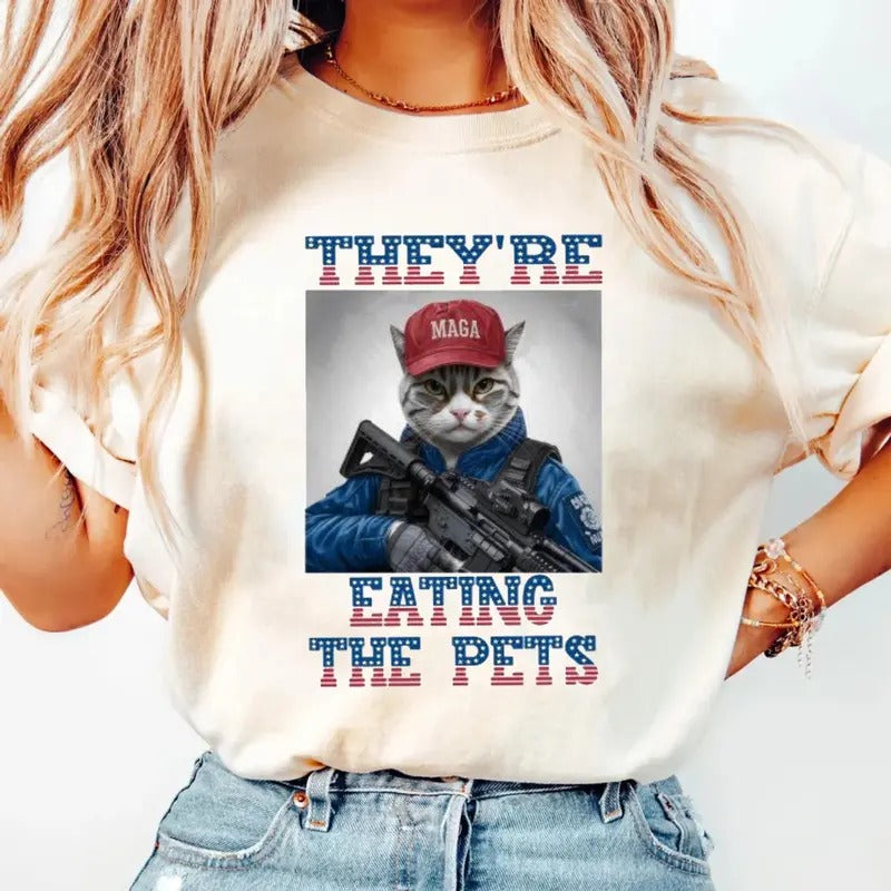 Trum.P Vs Kamalla Debate Shirt, They're Eating The Pets, Humorous Political Tee, Pet Lovers Graphic Tee Unique Animal Tshirt, Us Election 2024, Unisex Short Sleeve Tee Shirt, Casual Clothing