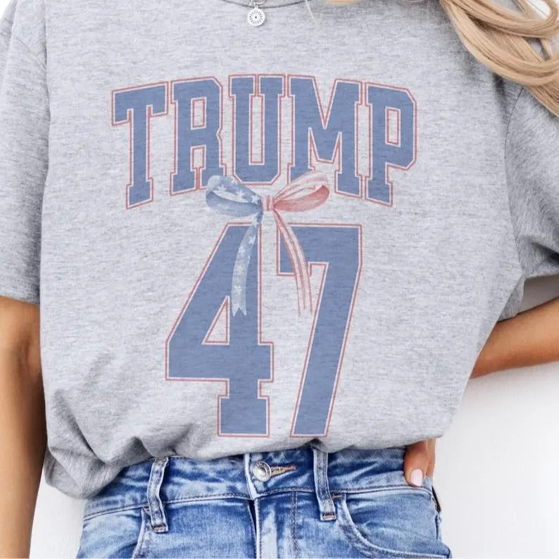 Trump Bow Coquette T-Shirt, Maga 47 President T-Shirt, Trump 45 47 Rally, We're Taking America Back, Gift for Trump Supporter, Election 2024, Full Size