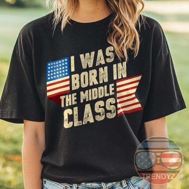 Trump Funny Christmas Shirt, I Was Born in The Middle Class Trump 2024 Short-Sleeve Unisex T-Shirt, MAGA Holiday Tee,, Ugly Trump Sweater 2024
