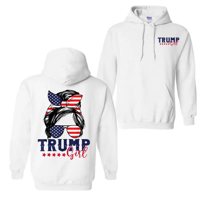 Trump Girl Messy Bun Trump 2024 Election American Flag Hoodie, Gift For Women, Trendy Hoodie