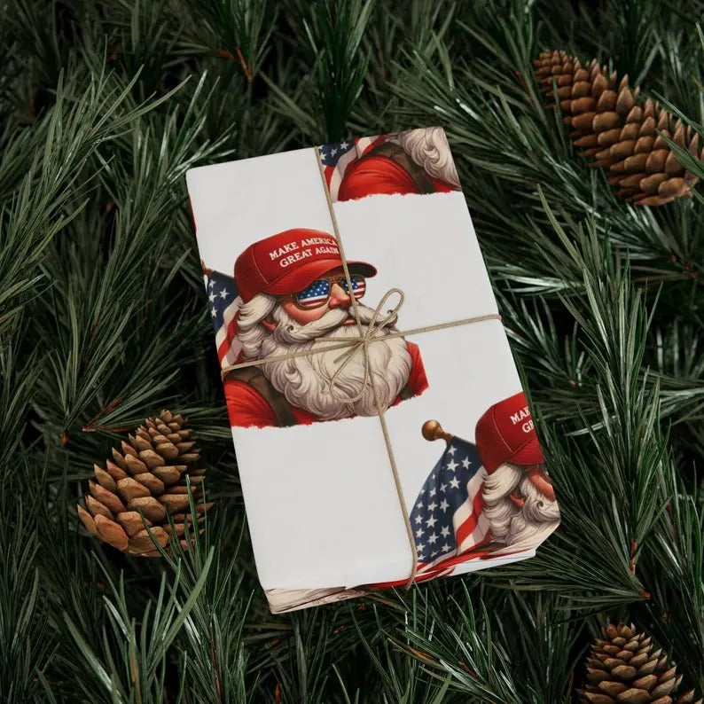 Trump Santa Maga Wrapping Paper, Donald Trump Make Christmas Great Again Gift Wrap