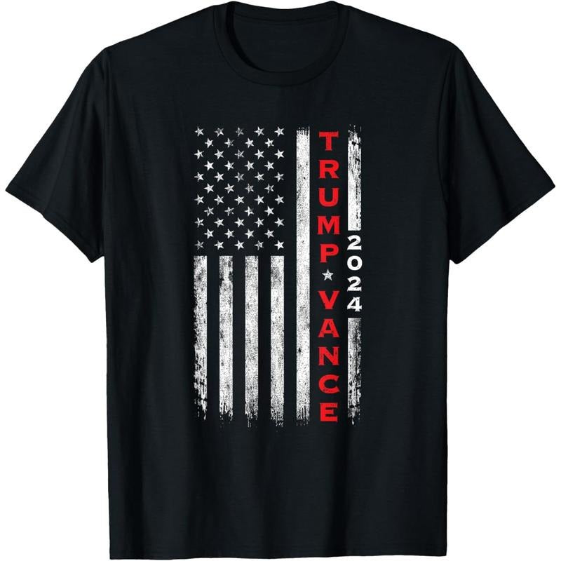 Trump Vance 2024 Vintage Subdued Vertical Flag T-Shirt made in usa