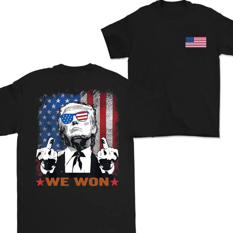 Trump We Won Double Sided Flag USA Shirt for Men and Women - Classic, Cotton