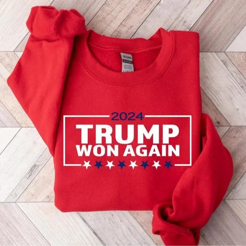 Trump Won Again Sweatshirt, After Election Shirt, Trump MAGA 2024 Shirt, Trump 47th President, Take America Back, Gift for Trump Supporter, Full Size Crewneck Classic