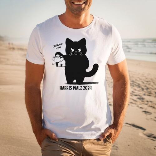 Trumped You! Harris Walz 2024 unisex t-shirt, Softstyle T-Shirt, funny harris tees with black cat and elephant, harris Mens shirt made in usa