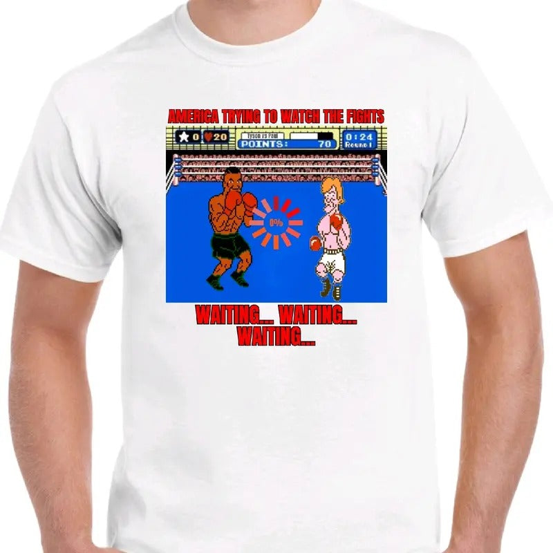Trying to watch the fights... waiting.... waiting... waiting tshirt. Men's funny T-shirt Cotton Top Menswear casual unisex meme