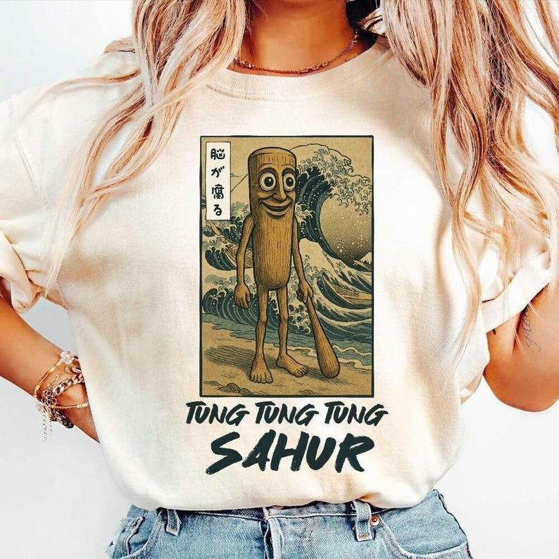 Tung Tung Tung Sahur Brainrot Shirt , Funny Baseball Bat Meme T-Shirt , Ukiyo-e Japanese Style Ramadan Tee