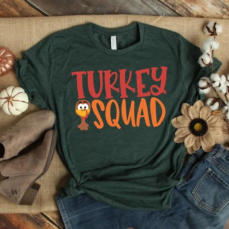 Turkey Squad Shirt,Thanksgiving T Shirt, Fall T Shirt, Autumn T Shirt for Women, Thanksgiving Top Thankful Top Fall Fashion Women Shirt Breathable Comfort