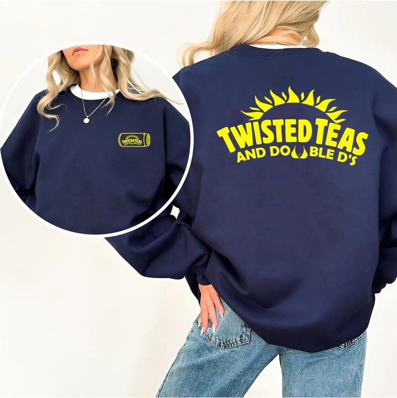 Twisted Teas and Double D's Sweatshirt, Funny 2-Sided Drinking Pullover for Men and Women, Casual Graphic Party Top, Bold Streetwear Style