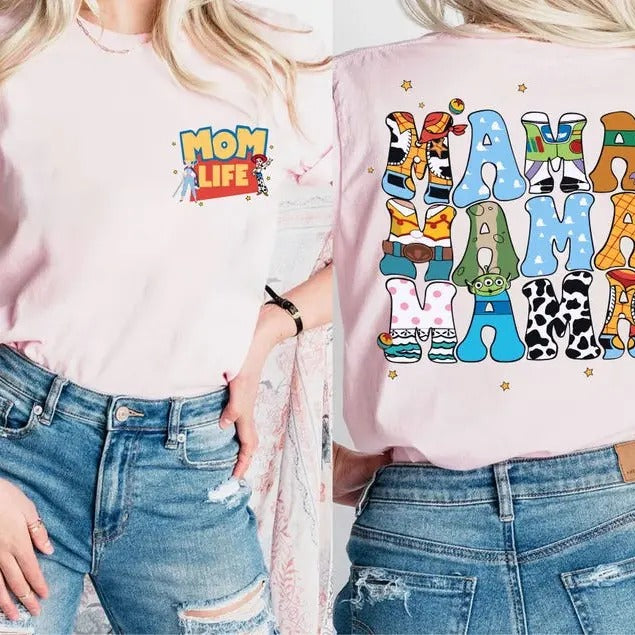 Two Sided Mom T Shirt Hoodie Sweater, Retro Mom Life T-shirt, Mother's Day Gift For Mother, Cotton Top, Unisex For Everyday Wear, Casual Crewneck Short-sleeve