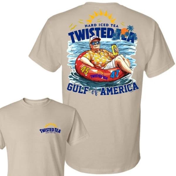 Two-sided Trump Coors Twisted Tea T-shirt, Tropical Gulf Of America, Patriotic Beer Drinking Shirts, Funny Summer Graphic Tee, Trendy Outdoors Beer Lover Sweatshirt, Unisex Hoodie
