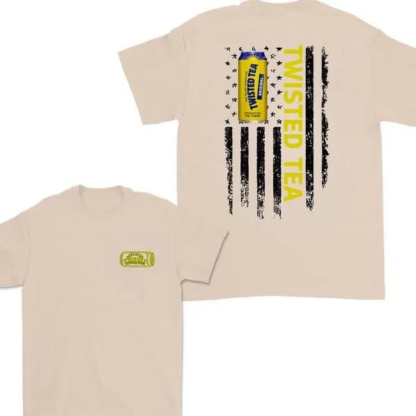 Two-sided Twisted Tea American Flag T-shirt, Funny Summer Graphic Tee, Trendy Outdoors Beer Lover Sweatshirt, Unisex Hoodie, Independence Day