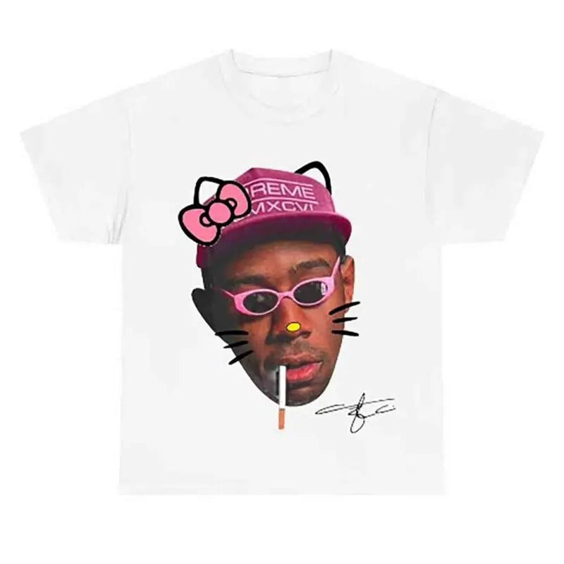 Tyler Creator Kittyyy Shirt Gift For Her Him, Fashion Casual Trend Graphic Tee Gift Fans Round Neck Top Menswear