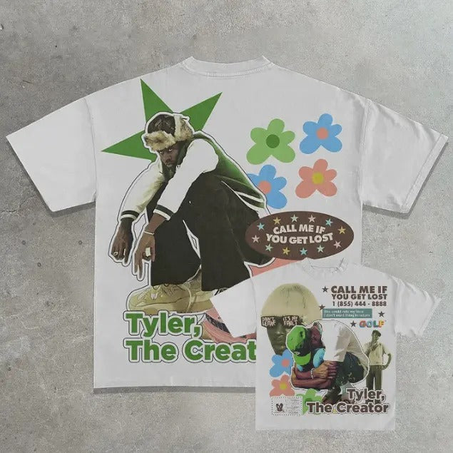 Tyler the creator printed t-shirt, Vintage Call Me If You Get Lost Graphic Tee, Music Rap Tee, Hip Hop, R&B, Y2k, Unisex T-Shirt, Gift For Men Women Menswear Top Streetwear