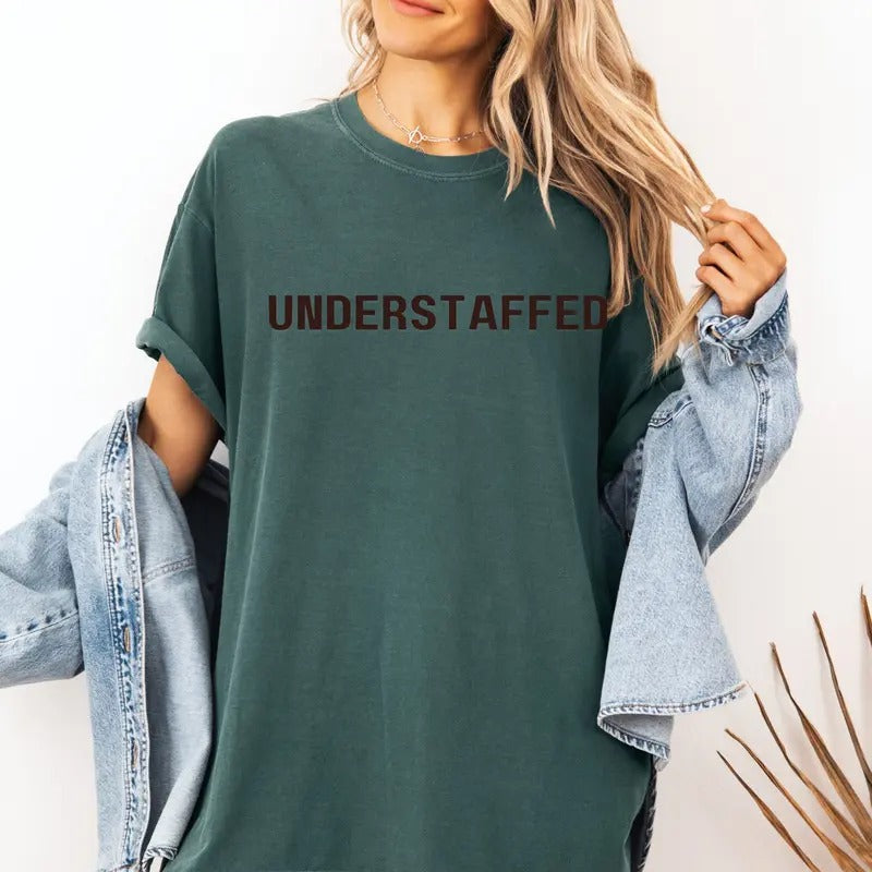UNDERSTAFFED Custom Colors Tee Shirt Casual Comfort Cotton Top for Women Breathable Soft Everyday Wear Medium Length Style Suit