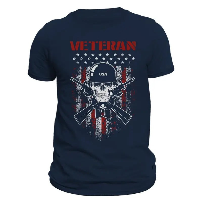 US Veteran USA Helmet Men's T-Shirt Casual Crewneck Classic Cotton Tee with Graphic Design