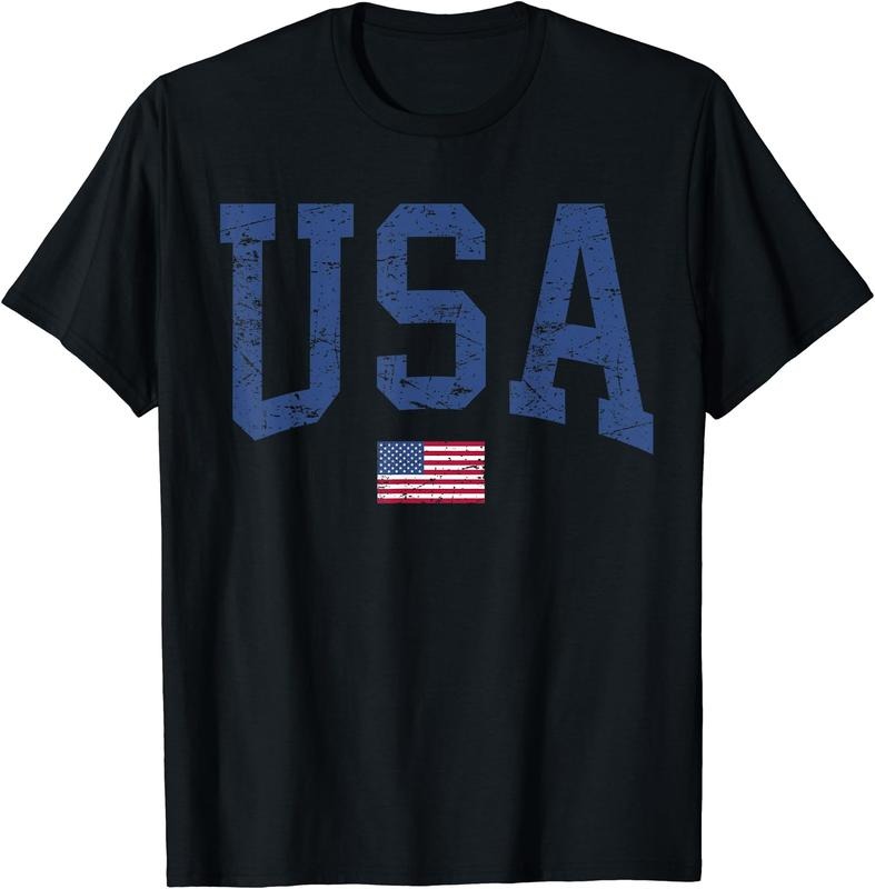 USA Women Men Patriotic American Flag Distressed T-Shirt | Unisex Cotton Tee Gift, Crewneck, Short Sleeve