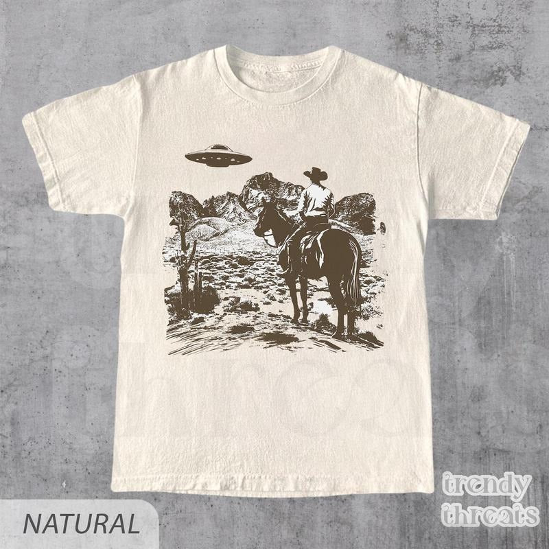 Ufo Western Shirt, Retro T-Shirt, Vintage Cowboy TShirt, Rodeo T Shirt, Wild West Shirt, Western Oversized Tee, Unisex