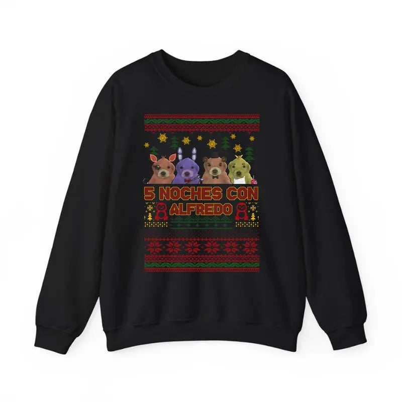 Ugly Christmas 5 Noches Con Alfredo Sweatshirt, Ugly Sweatshirt Funny Alfredo