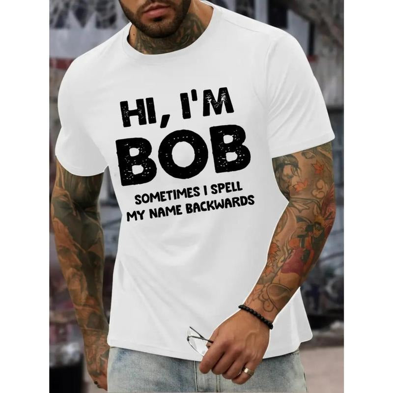 Ultra-Soft, Breathable, Moisture-Wicking "HI I'M BOB" Creative Funny Print T-Shirt for Men Women Couple Fashion, Comfojavascrt-Fit Crew Neck, Street Short Sleeve Cotton, Casual Summer Tee for Everyday Wear Made in USA