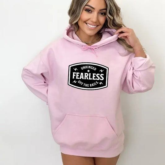 'Unhinged, Fearless, Off the Rails' Hoodie | Grunge Aesthetic Pullover for Men or Women | Casual, Comfort, Skulls, 90s Pop Culture, Goth Sweatshirt