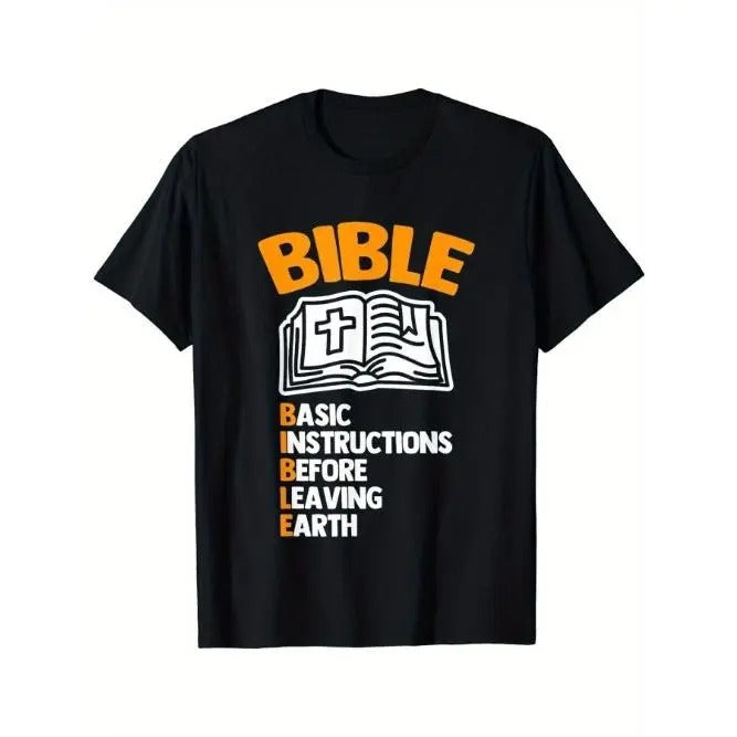 Unique BIBLE BASIC INSTRUCTIONS BEFORE LEAVING EARTH Graphic Tee - Fashion Jerseys for Men - Soft Pure Cotton, Comfortable Casual Wear, Trendy Design, High-Quality Short Sleeve, Stylish Digital Print, Everyday Essential Made in USA