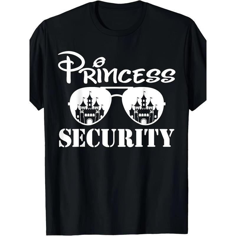 Unique Princess Security Team Graphic T-Shirt - Fun Family Trip, Birthday Party, Dad, Mom - Soft, Comfortable, Relaxed Fit, Short Sleeve, Crew Neck, Casual Wear Made in USA