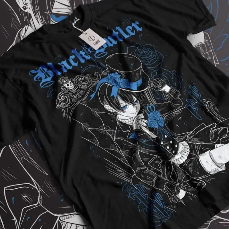 Unisex Black Butler Shirt, Sebastian T-shirt, Kuroshitsuji T-shirt, Toboso Yana, Sebastian, Japanese Shirt, Anime Gift, Vintage Shirt Cotton Menswear