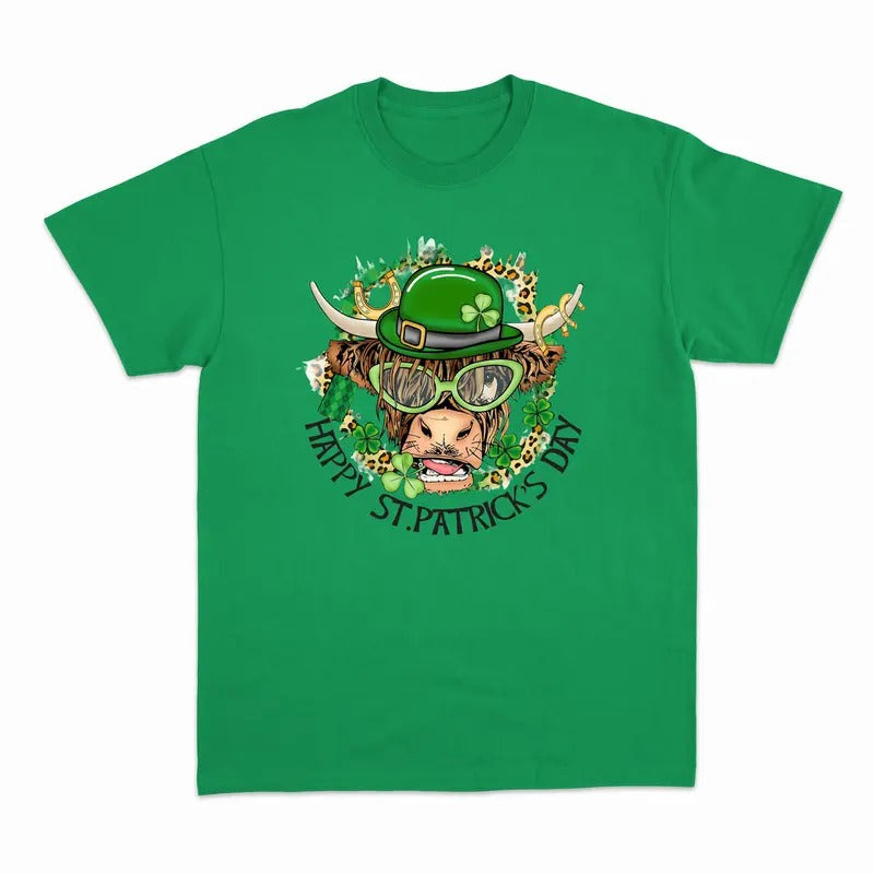 Unisex Happy St. Patrick's Day Highland Cow T-Shirt , Sweatshirt and Hoodie