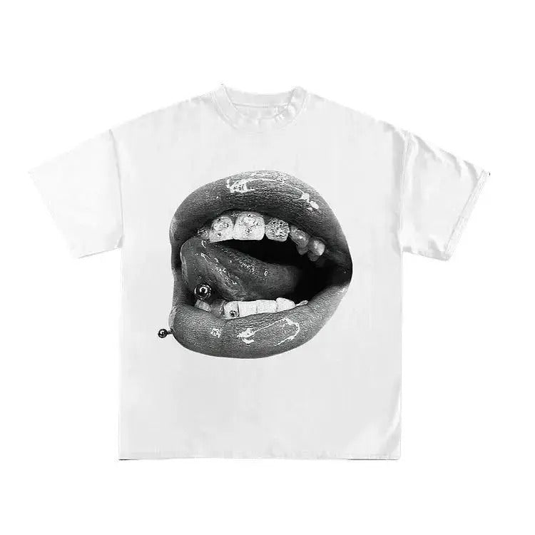 Unisex Lip Graphic Print Vintage Cotton T-Shirt