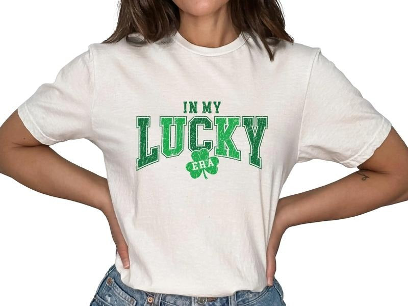 Unisex Retro "In My Lucky Era" Tshirt, Four Leaf Clover Tshirt, Retro St Patricks Day Tshirt, Lucky St Patricks Day Tshirt, Gifts Ideas For St Patrick's Day, Unisex Short Sleeve Tee T-Shirt Top Womenswear