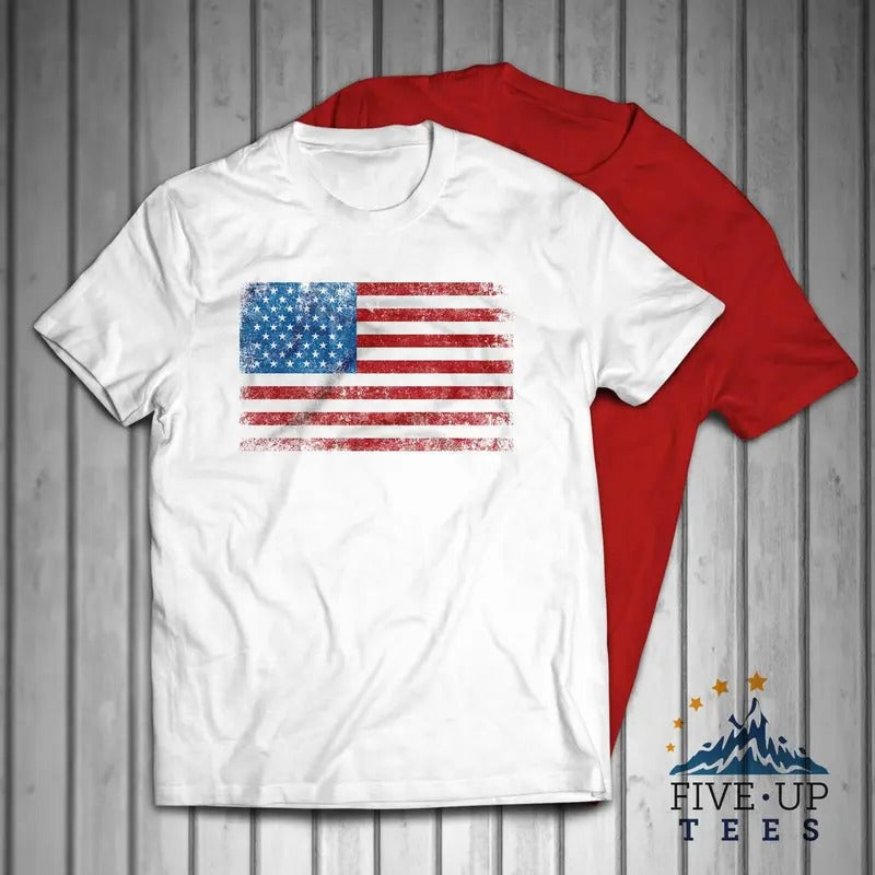 United States of America Flag Patriotic Men's T-shirt Casual Crewneck