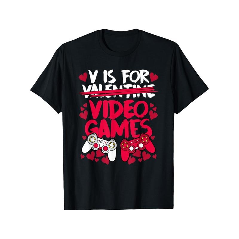 V Is For Video Games Men T-Shirts, Funny Valentines Day Novelty Graphic Printed Tee, Short Sleeve Boys Valentine'S Day T-Shirt for Boyfriend Bf Lover 100% Cotton made in usastyle{n002}3