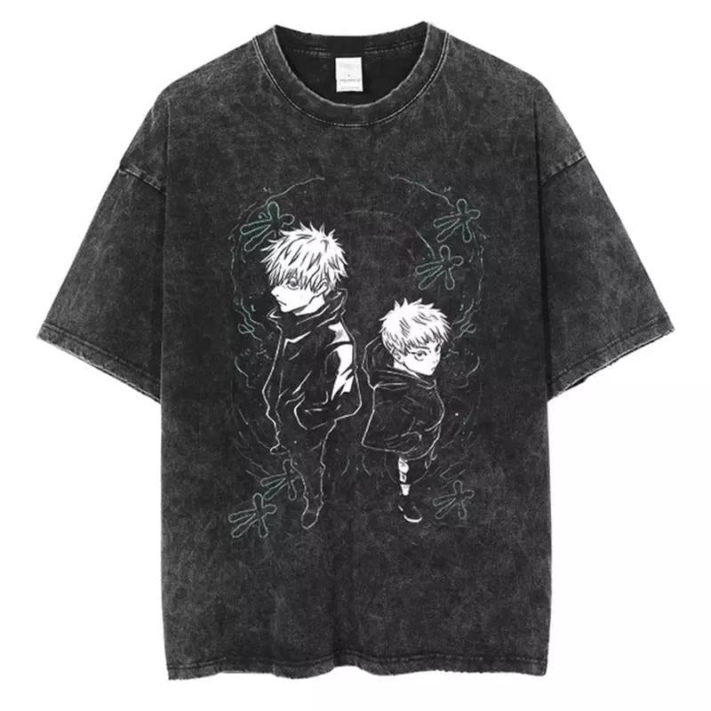 VINTAGE Washed T-shirt Jujutsu Kaisen Satoru Gojo Fashion Short Sleeves Tee Casual Cotton
