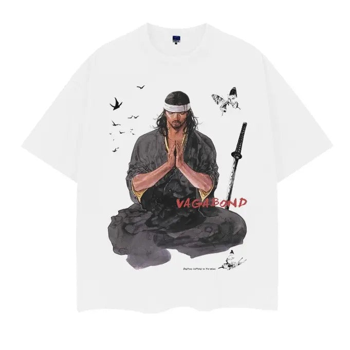 Vagabond "Training" Heavyweight Vintage Tee 100% Cotton OVERSIZED Anime T-shirt Menswear Top Crew Necks Tshirt Casual Streetwear Graphic White Crewneck Tropical