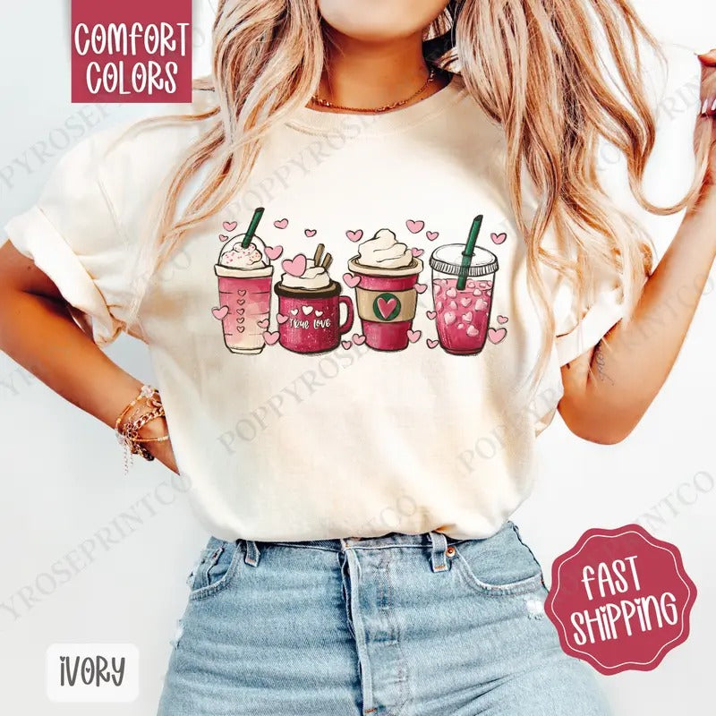 Valentine Coffee Comfort Colors, Coffee Lover Women's Tee, Cute Women's Tshirt