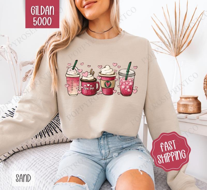 Valentine Coffee Sweatshirt, Coffee Lover Crewneck, Cute Women's Sweater